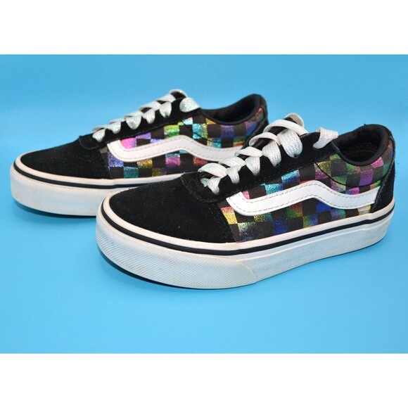 Vans Kids Metallic Rainbow Checkerboard Old Skool Shoes Suede Sz 11 - Picture 2 of 6